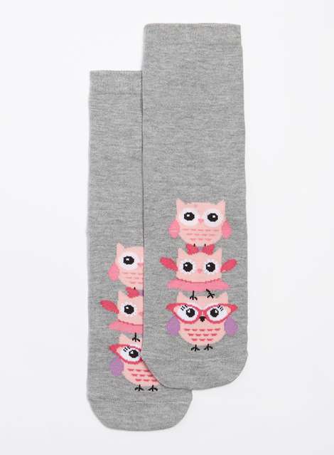 Grey Stacking Owl Ankle Socks